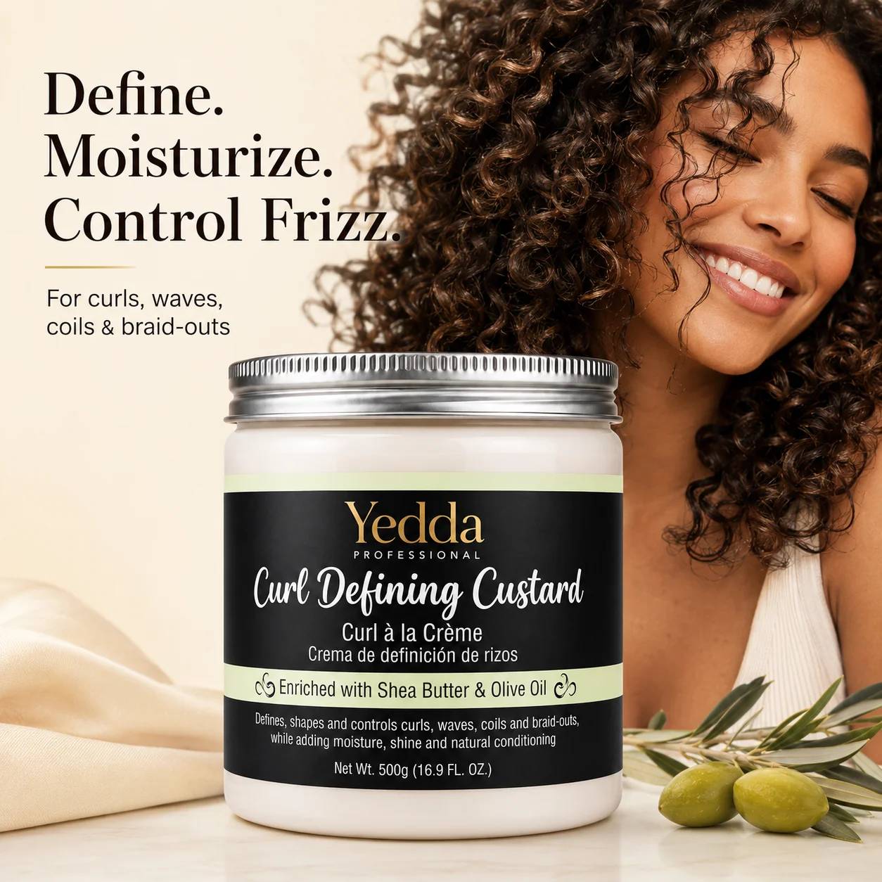 500g Herbal Moisturizing Curl Defining Cream Salon Size Leave-in Conditioner with Shea Butter for Curly Hair Frizz Control