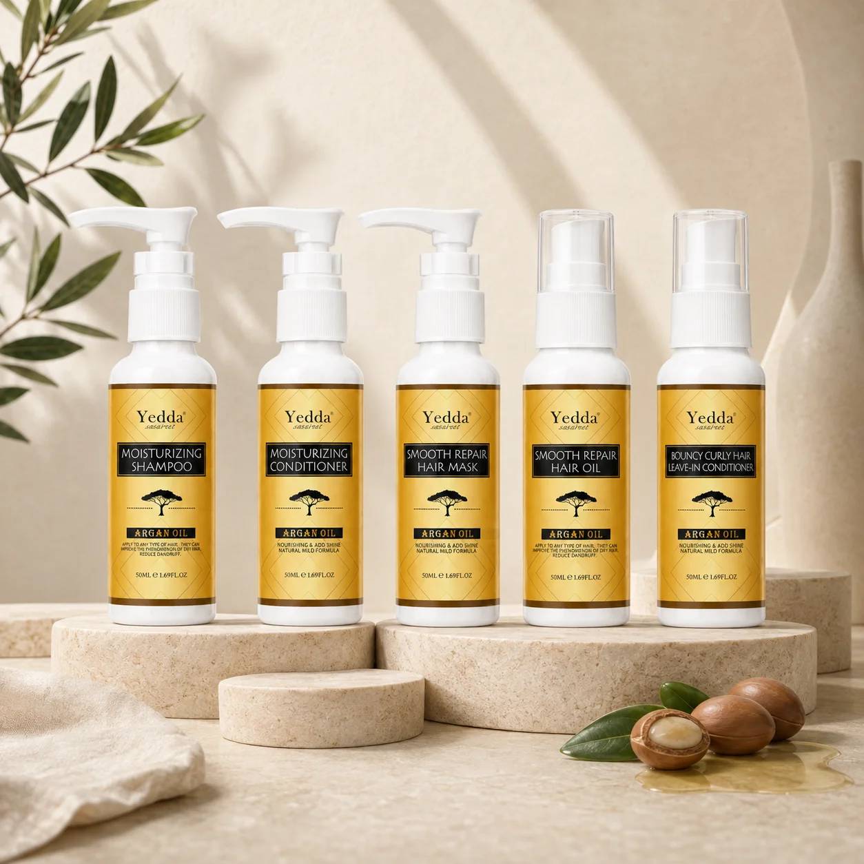 Travel Size Argan Oil Cream Shampoo & Conditioner Set 50ml Mini Kit Moisturizing Custom Logo Hotel Amenities OEM