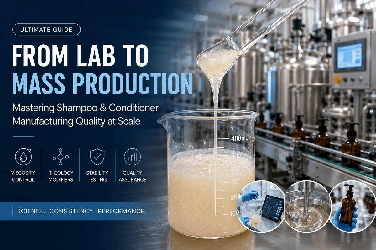 製剤科学と商業規模化:イェッダによる安定性、粘度、収率管理ガイド - Blog article cover image about hair care and cosmetic manufacturing