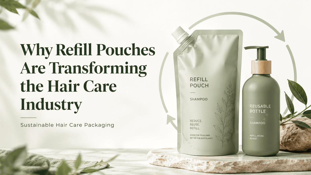 詰め替え用パウチがヘアケア業界を変革する理由 - Blog article cover image about hair care and cosmetic manufacturing