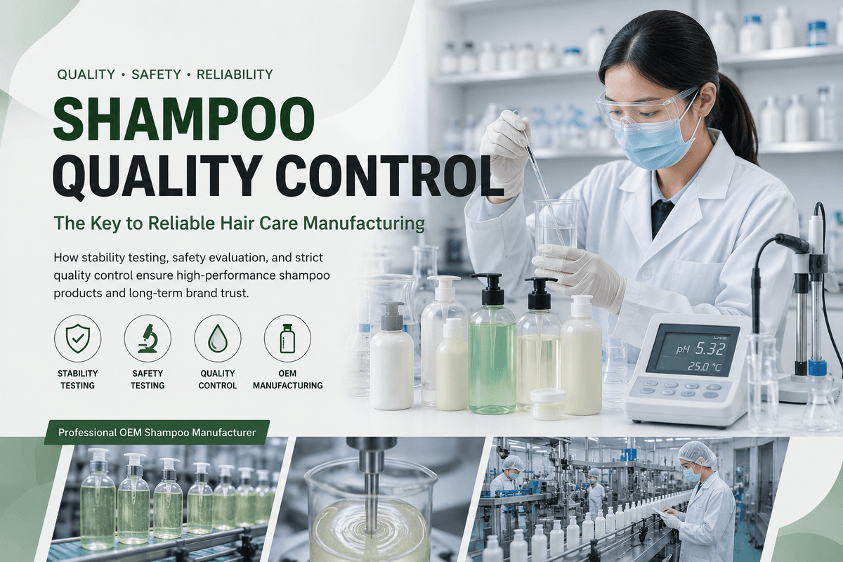 Por que o controle de qualidade do shampoo é essencial na fabricação de produtos para os cabelos? - Blog article cover image about hair care and cosmetic manufacturing