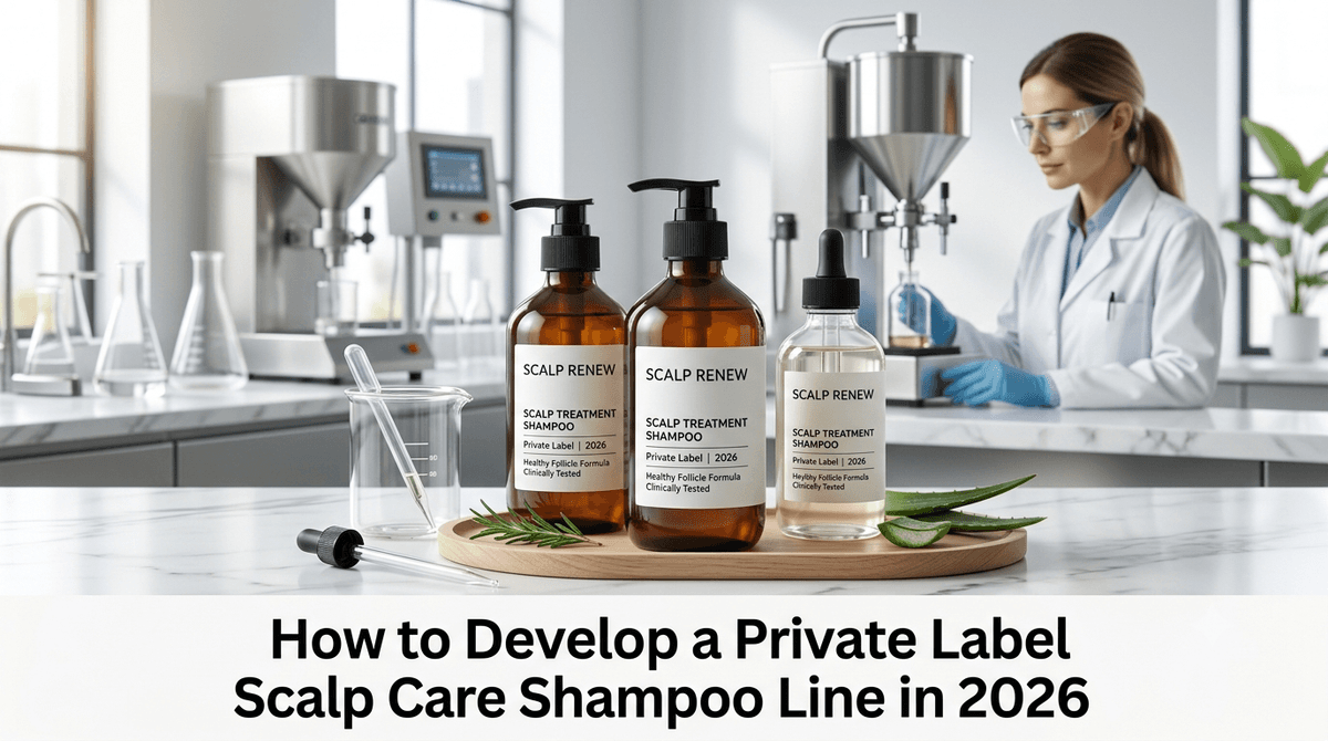 2026年にプレミアムプライベートブランドの頭皮ケアシャンプーラインを開発する方法 - Blog article cover image about hair care and cosmetic manufacturing