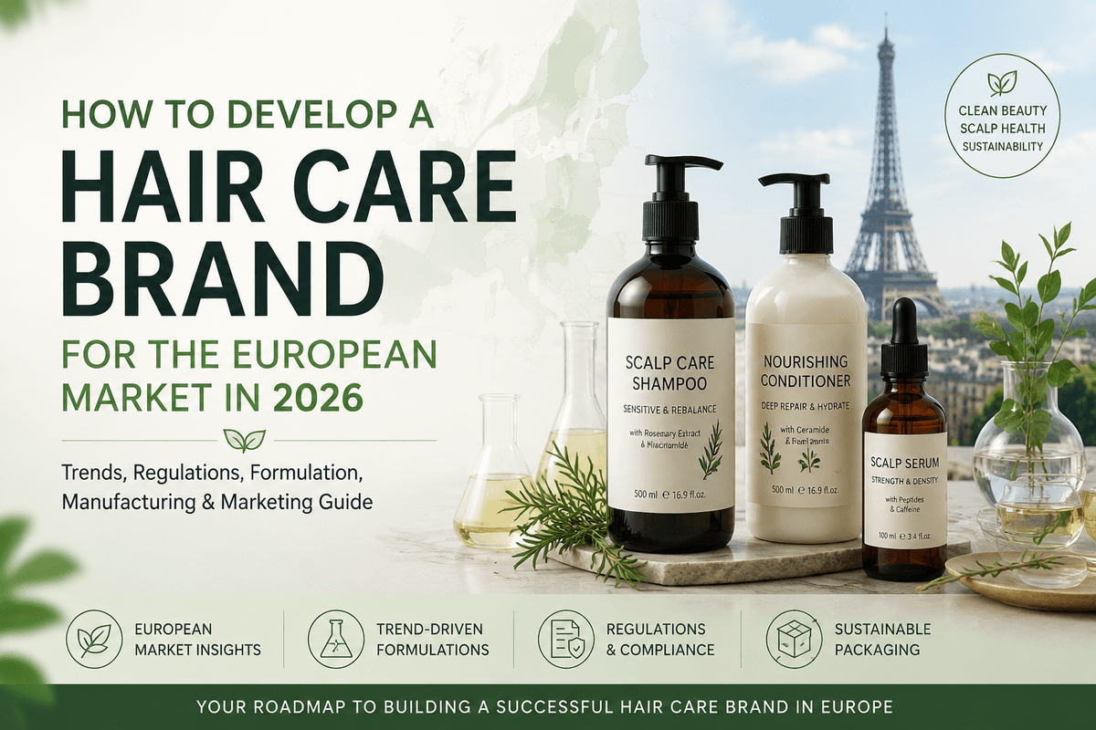 2026年にヘアケアブランドを立ち上げる:プレミアムなヨーロッパ製シャンプーの処方とマーケティング方法 - Blog article cover image about hair care and cosmetic manufacturing