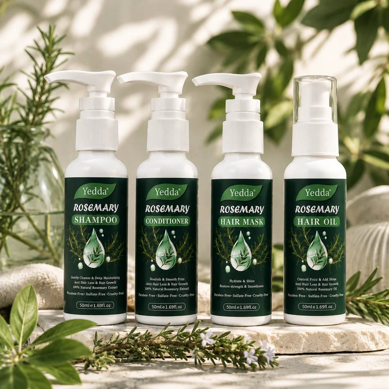 Rosemary Travel Cream Hair Care Set 50ml Mini Disposable Toiletry Kit Anti-Hair Loss Natural Ingredients Hair-Repairing Custom